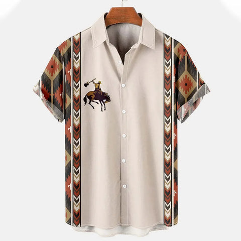 Image of Men Vintage Ethnic Hawaiian 3D Print Short Sleeve Lapel Button Streetwear-FrenzyAfricanFashion.com