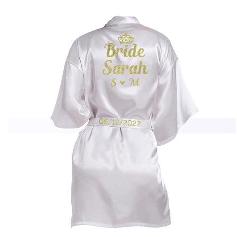 Image of Customized Logo Wedding Bathrobe Faux Silk Bridal Robe Bride Bridesmaid Wedding Robes Woman Bachelorette Hen Party-FrenzyAfricanFashion.com