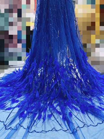 Image of French White Tulle 5 Yards Lace Fabric Fluffy Feather Voile Lace-FrenzyAfricanFashion.com