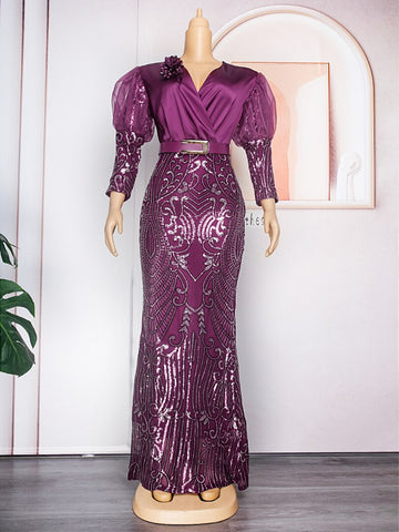 Image of Plus Size African Party Long Dresses Women Sequin Evening Gowns-FrenzyAfricanFashion.com