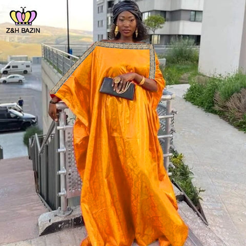 Image of Wedding Traditional Clothing Free Size Bazin Riche Dress-FrenzyAfricanFashion.com