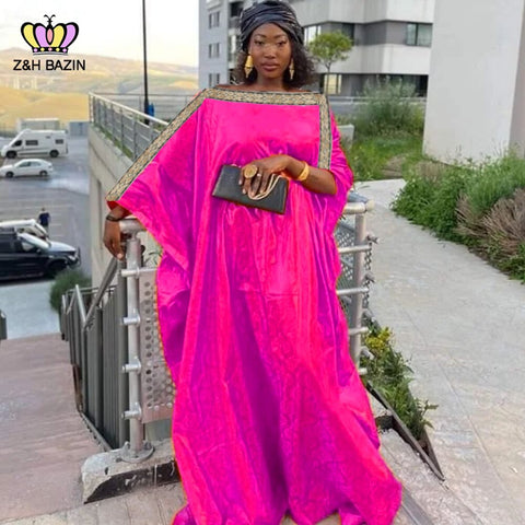 Image of Wedding Traditional Clothing Free Size Bazin Riche Dress-FrenzyAfricanFashion.com