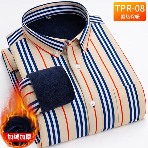 Image of Autumn and Winter Men's Classic Long-Sleeved Shirt Men's Plus Fleece Shirt-FrenzyAfricanFashion.com