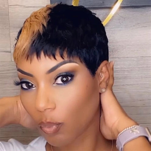 Image of Pixie Cut Wig Black Women Full Wigs Short Layered Human Hair Wigs-FrenzyAfricanFashion.com
