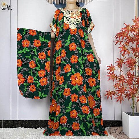 Image of Abaya Cotton Floral Printing Loose Maxi Casual Dress-FrenzyAfricanFashion.com
