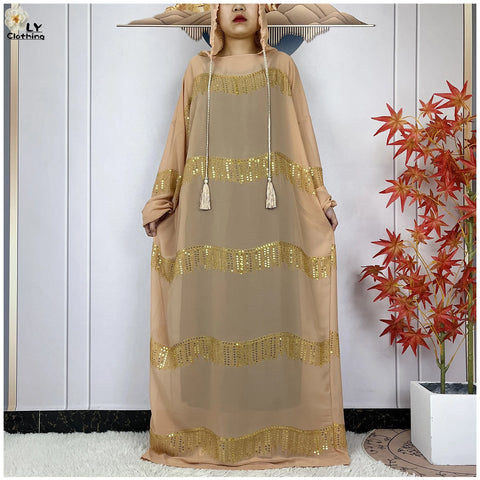 Image of 2024 Muslim Abayas For Women Prayer Garment Ramadan Chiffon Sequin Loose Long Sleeved Boubou Maxi Islam Femme Robe With Hooded-FrenzyAfricanFashion.com