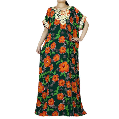 Image of Abaya Cotton Floral Printing Loose Maxi Casual Dress-FrenzyAfricanFashion.com