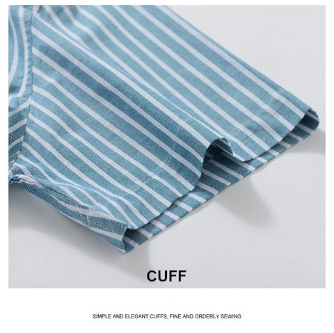 Image of Summer Shirt Men Cotton Solid Color Stripe Plaid Shirt Men Short Sleeve Casual Fitting Oxford Short Sleeve Shirts for Men Causal-FrenzyAfricanFashion.com