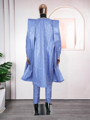 Image of Traditional Wear Formal Attire Bazin Riche Dashiki Outfits Shirt Pants Robe Suit No Cap African Men Agbada-FrenzyAfricanFashion.com