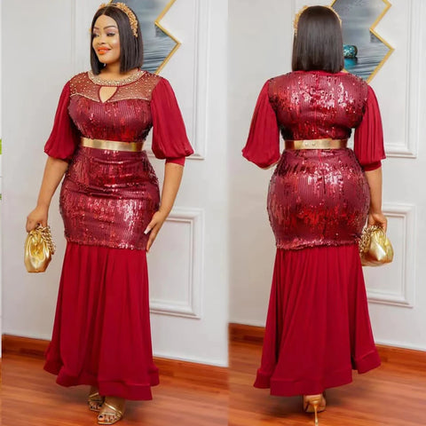 Image of Luxury Sequin Bodycon Mermaid Maxi Robe Muslim Kaftan Abaya Dubai Evening Dress-FrenzyAfricanFashion.com