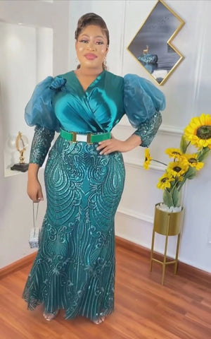 Image of Plus Size Solid Color Maxi Dresses with Belt Party Bodycon-FrenzyAfricanFashion.com