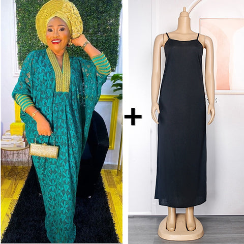 Image of Elegant African Dresses for Women Boubou Abayas Dashiki Ankara Lace Outfits Evening Gown Kaftan Maxi Dress-FrenzyAfricanFashion.com