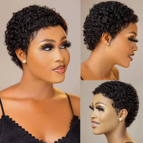 Image of Kinky Curly Wigs Short Wigs Black Women Human Hair-FrenzyAfricanFashion.com