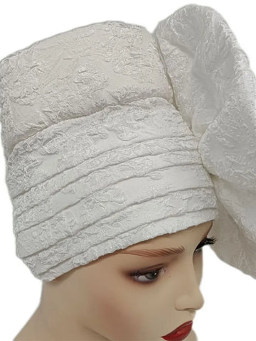 Image of Big Flowers Pleated Top Hats Headtie-FrenzyAfricanFashion.com