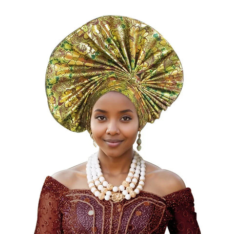 Image of Exaggerated Fan-shaped Auto Gele Alrady Made Headtie for Women African Lady Headwraps Wedding Party Head Ties Female Turban Cap-FrenzyAfricanFashion.com