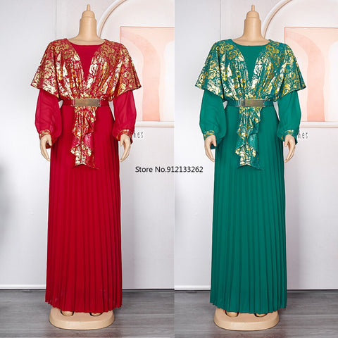 Image of Chiffon Dresses Women Plus Size Evening Party Long Dress Dashiki Print Muslim Abaya Kaftan-FrenzyAfricanFashion.com