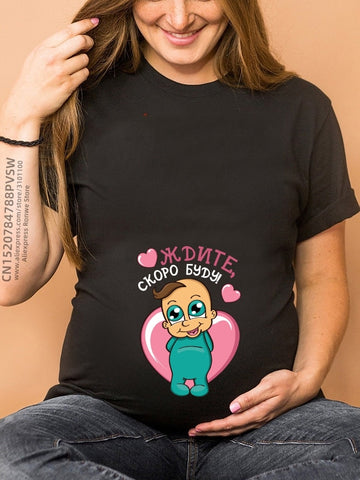 Image of Maternity Clothes Casual Pregnancy T Shirts Baby Print Funny Women Summer Tees Tops White-FrenzyAfricanFashion.com