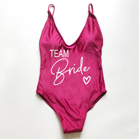 Image of Sexy Padded One Piece Swimsuit TEAM Bride love Swimwear Women Summer Beachwear Bachelor Party Plus Size Bathing Suit Swimming-FrenzyAfricanFashion.com