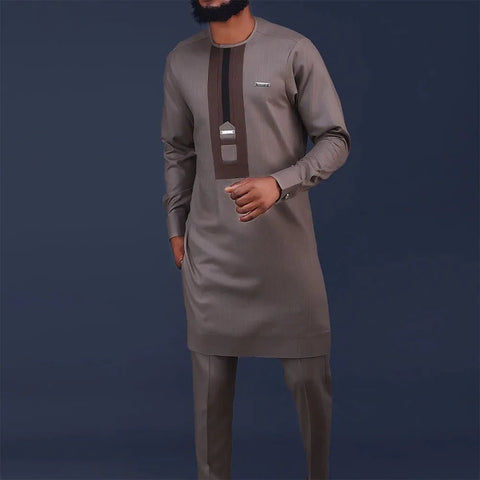 Image of African Men's Printed Top And Trousers Suit Wedding Dress Casual Slim Suit-FrenzyAfricanFashion.com