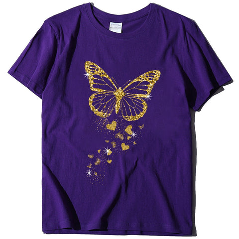 Image of Golden Butterfly Print Women T Shirt Short Sleeve O Neck Loose Women Tshirt Ladies Tee Shirt Tops Cloth-FrenzyAfricanFashion.com