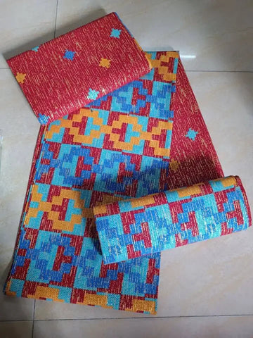 Image of Blue kente Wax Print Fuchsia Fabric Dress Craft DIY Cotton Nananom-FrenzyAfricanFashion.com