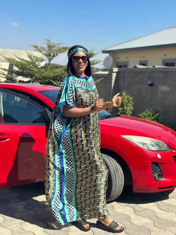 Image of Fashion dresses Bazin Print Dashiki Women Long Dress One Size-FrenzyAfricanFashion.com
