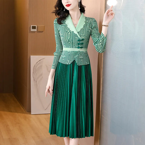 Image of Women's Checker Print Suit Neck Skirt and Top Dress-FrenzyAfricanFashion.com