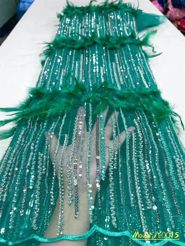 Image of Luxury Bridal Lace 3D Feather Fabric Wedding 5 Yards-FrenzyAfricanFashion.com