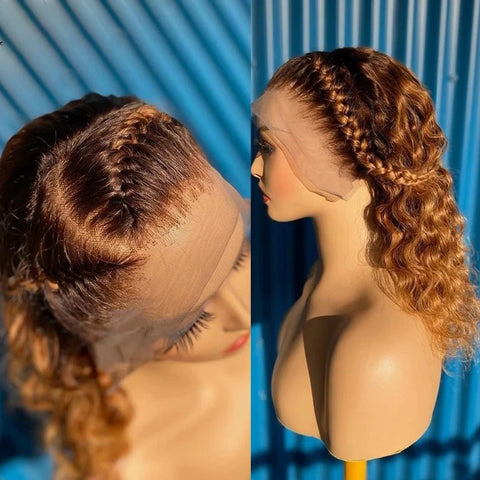 Image of Soft 26''Long 180Density Preplucked Ombre Brown Kinky Curly Lace Front Wig With For Women BabyHair Heat Resistant SyntheticDaily-FrenzyAfricanFashion.com