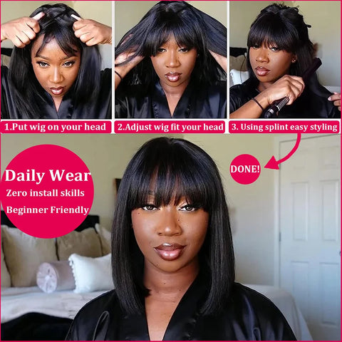 Image of Straight Human Hair Wigs With Bangs Short Bob For Women-FrenzyAfricanFashion.com