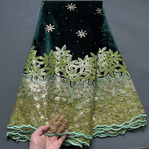 Image of Lace Fabric Velvet Sequins Embroidered Cord Guipure Wedding Party Dress 5Yards-FrenzyAfricanFashion.com
