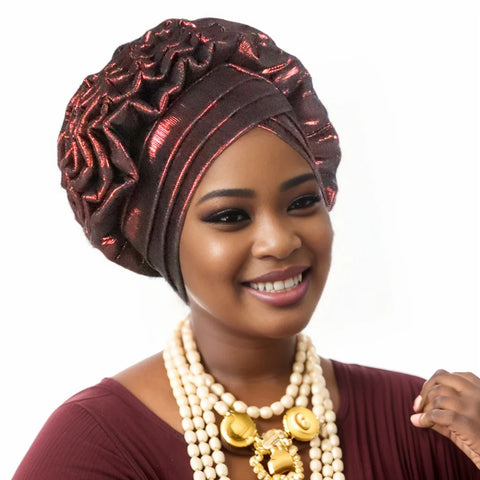 Image of Fashion Women Elastic Ruffle African Turban Cap Lady Head Wraps Nigeria Wedding Auto Gele Headtie Party Headgear Headwear Hat-FrenzyAfricanFashion.com