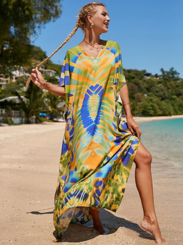 Image of Kaftan Dresses Women Bohemian Maxi Tie Dye Rayon Summer Holiday Bathing Suits-FrenzyAfricanFashion.com