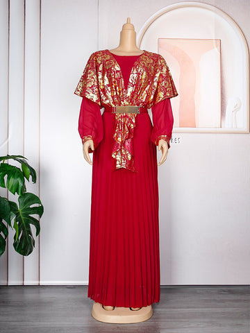 Image of Chiffon Dresses Women Plus Size Evening Party Long Dress Dashiki Print Muslim Abaya Kaftan-FrenzyAfricanFashion.com