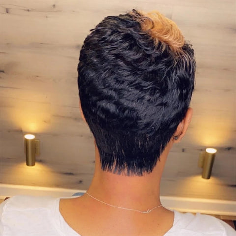 Image of Pixie Cut Wig Black Women Full Wigs Short Layered Human Hair Wigs-FrenzyAfricanFashion.com
