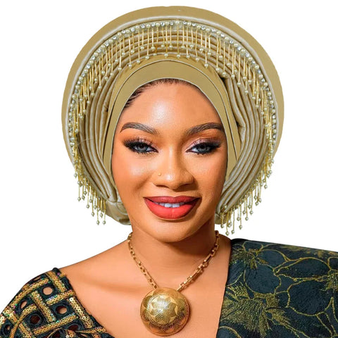 Image of Already Made African Headtie Women's Turban Cap Female Head Wraps Nigeria Wedding Auto Geles Party Headwear Hat African Headtie-FrenzyAfricanFashion.com