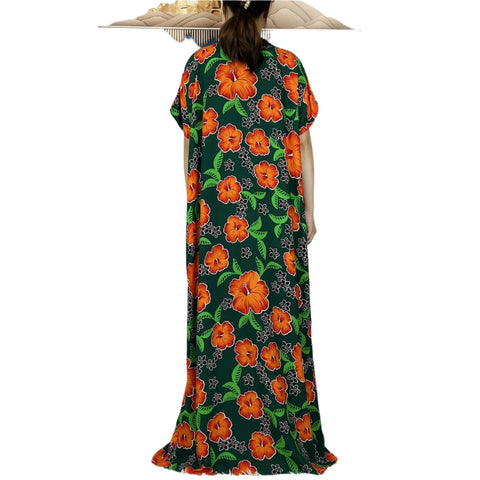 Image of Abaya Cotton Floral Printing Loose Maxi Casual Dress-FrenzyAfricanFashion.com