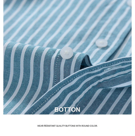 Image of Summer Shirt Men Cotton Solid Color Stripe Plaid Shirt Men Short Sleeve Casual Fitting Oxford Short Sleeve Shirts for Men Causal-FrenzyAfricanFashion.com