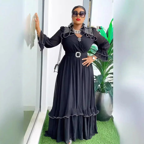 Image of African Party Dresses for Women 2024 Fashion Dashiki Ankara Wedding Gowns Plus Size Elegant Turkey Muslim Chiffon Maxi Dress-FrenzyAfricanFashion.com