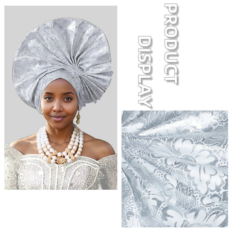 Image of Exaggerated Fan-shaped Auto Gele Alrady Made Headtie for Women African Lady Headwraps Wedding Party Head Ties Female Turban Cap-FrenzyAfricanFashion.com