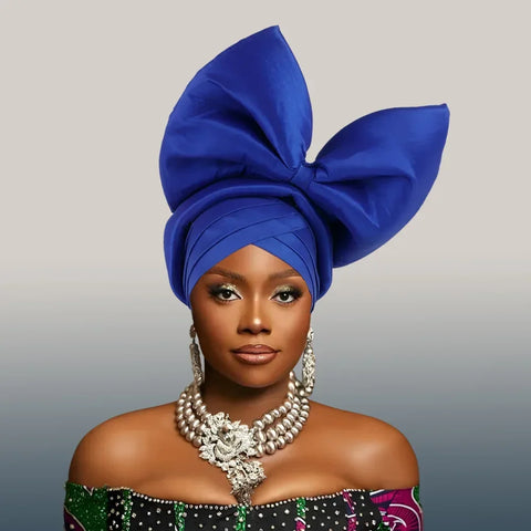 Image of African Party Evening Wedding Headtie for Women Fashion Summer Autumn Solid Color Headtie Women Caps-FrenzyAfricanFashion.com