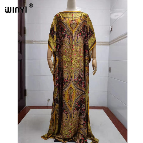 Image of Fancy Abaya Dress Women Print Bohemia Hijab Loose Muslim dress-FrenzyAfricanFashion.com