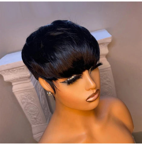 Image of Short Straight Bob Wig Pixie Cut Hair For Black Women With Bangs Brazilian Virgin-FrenzyAfricanFashion.com