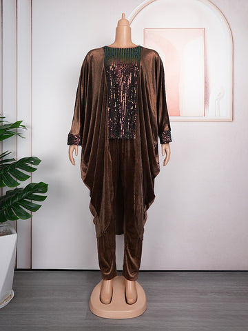 Image of Sequin Dress Women Outfits Autumn Velvet Tops Pants Trousers Suits-FrenzyAfricanFashion.com