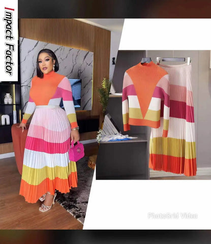 Image of Pleated Women's Printed Corn Slim Fit Top And Women's Half Skirt Set-FrenzyAfricanFashion.com