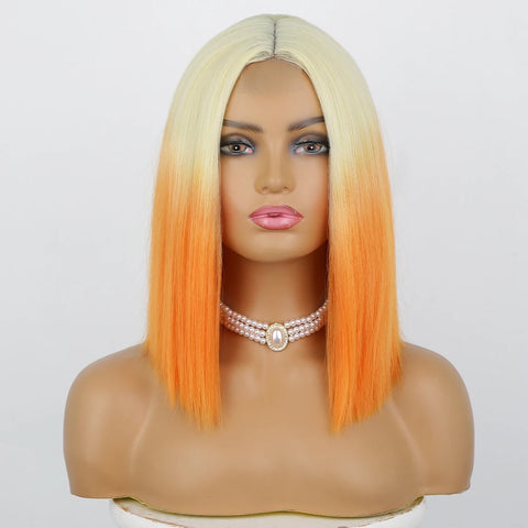 Image of Ombre Red Bob Wig for Women Short Straight Middle Part Wigs Cosplay Party Synthetic Heat Resistant Fake Hair Shoulder Length Wig-FrenzyAfricanFashion.com