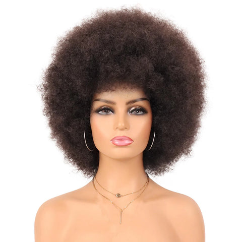 Image of Short Synthetic Afro Kinky Curly Wigs for Women With Bangs-FrenzyAfricanFashion.com
