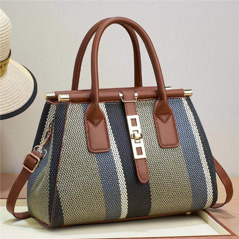 Image of Fashion Women's Single Shoulder Crossbody Bags Striped Contrasting Color Portable Handbag Casual Popular High Quality Satchel-FrenzyAfricanFashion.com