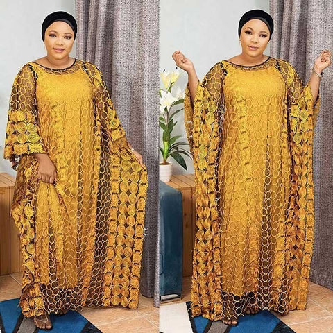 Image of Women Half Sleeve Polyester Long Evening Dresses-FrenzyAfricanFashion.com