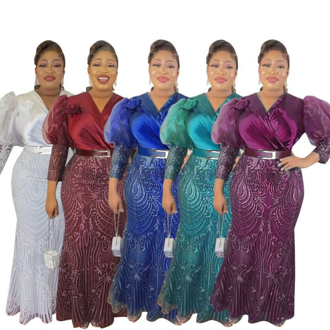 Image of Plus Size African Party Long Dresses Women Sequin Evening Gowns-FrenzyAfricanFashion.com